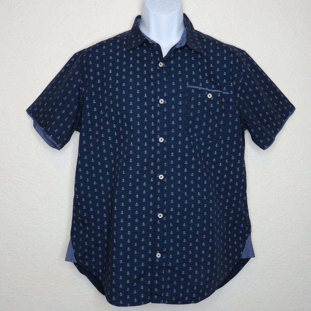 Akrux* Men's Short Sleeve Button Down Curved Hem Chest Pocket Shirt~ Size Large‎